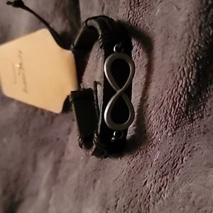 Bracelet Black Leather Infinity Symbol Silver